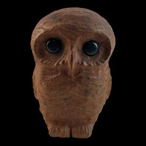 Vintage  Baby Owl Hand Carved California Redwood Figurine Mid Century Woodland